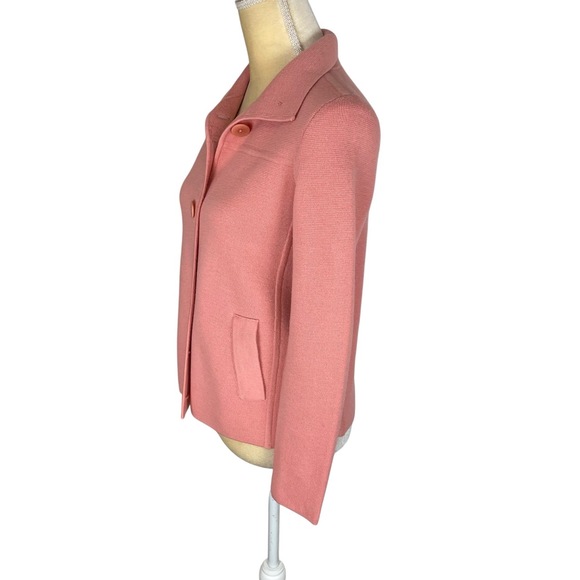 Talbots Coral Pink Merino Wool 2-Button Notched Collar Cardigan Blazer Size P - Picture 2 of 8